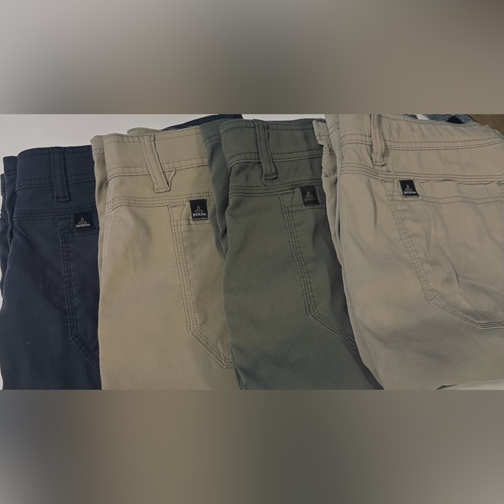 LOT OF FOUR PRANA BREATHE STRETCH NYLON/SPANDEX MENS 38/12 ADJ BELTED WAIST RARE - Picture 3 of 16